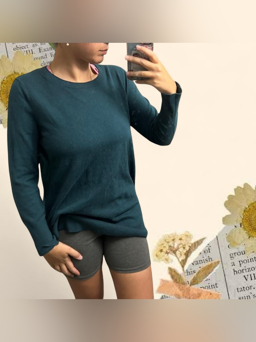 Women's Teal Long-Sleeve Crewneck Top
